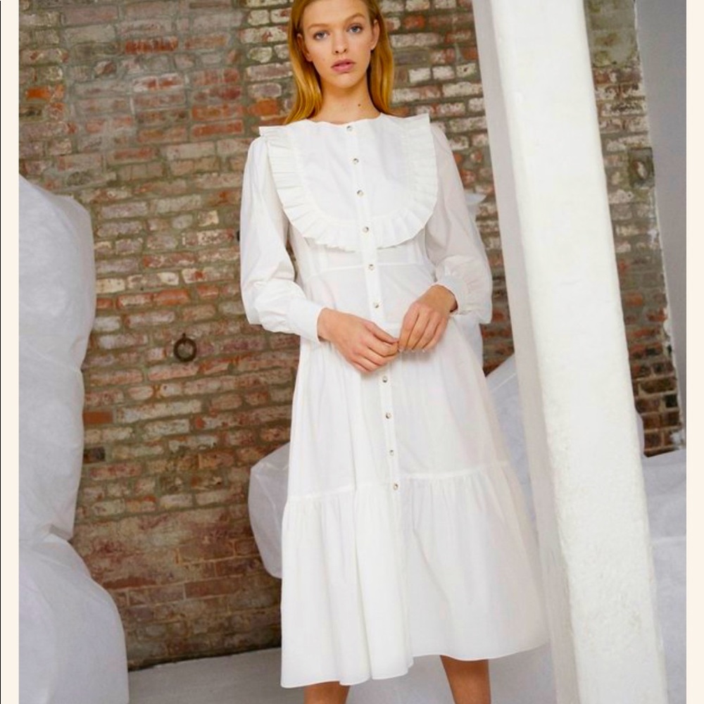 WHiT Long Sleeve white midi dress, medium.